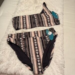 Mynah Aztec Bralette Bikini Swim Top & Lined High Waist Bikini Bottom